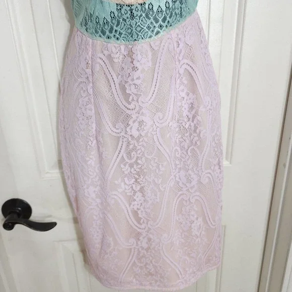 House of CB Womens Dress Alvaro Pink Purple Pastel Floral Lace Halter Bodycon S - Picture 5 of 10